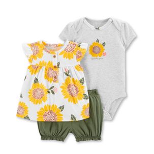 Set 3 Piezas Conjunto Con Body Sin Mangas Estampado Beb&eacute; Ni&ntilde;a 6 A 24 Meses Sunflower Print