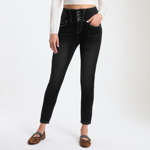Jeans Tiro Alto Con Botones Super Skinny Mujer Rolly Go Jeans Tiro Alto Con Botones Super Skinny Mujer Rolly Go