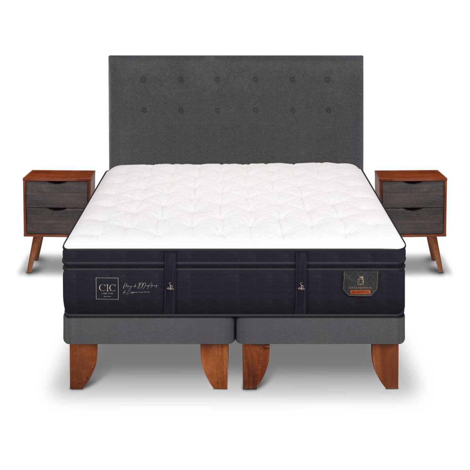 Cama Europea Cic Super Premium / 2 Plazas / Base Dividida + Set De Maderas image number 0.0