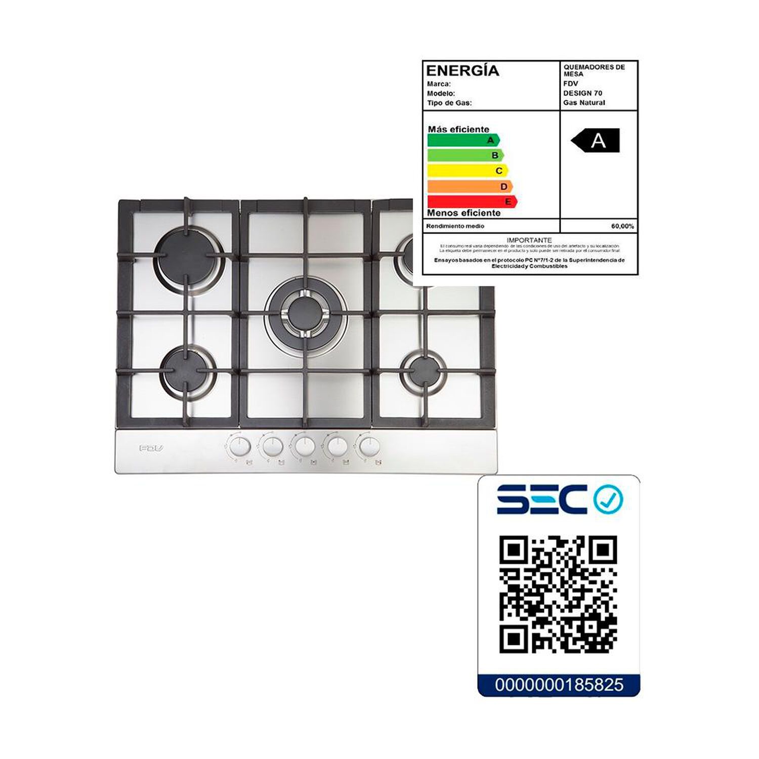 Encimera A Gas FDV Design 70 5GLSTX BUT / 5 Quemadores image number 4.0