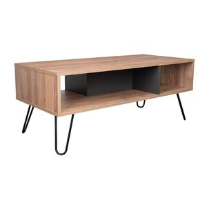 Mesa De Centro 4 Patas Metalicas Fm-005c Caf&eacute; Claro Y Plomo