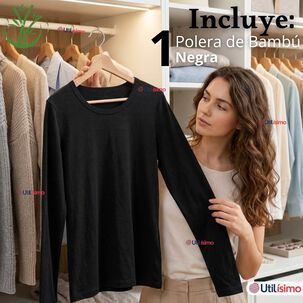 Camiseta Polera Bamb&uacute; Primera Capa Negro Manga Larga Mujer