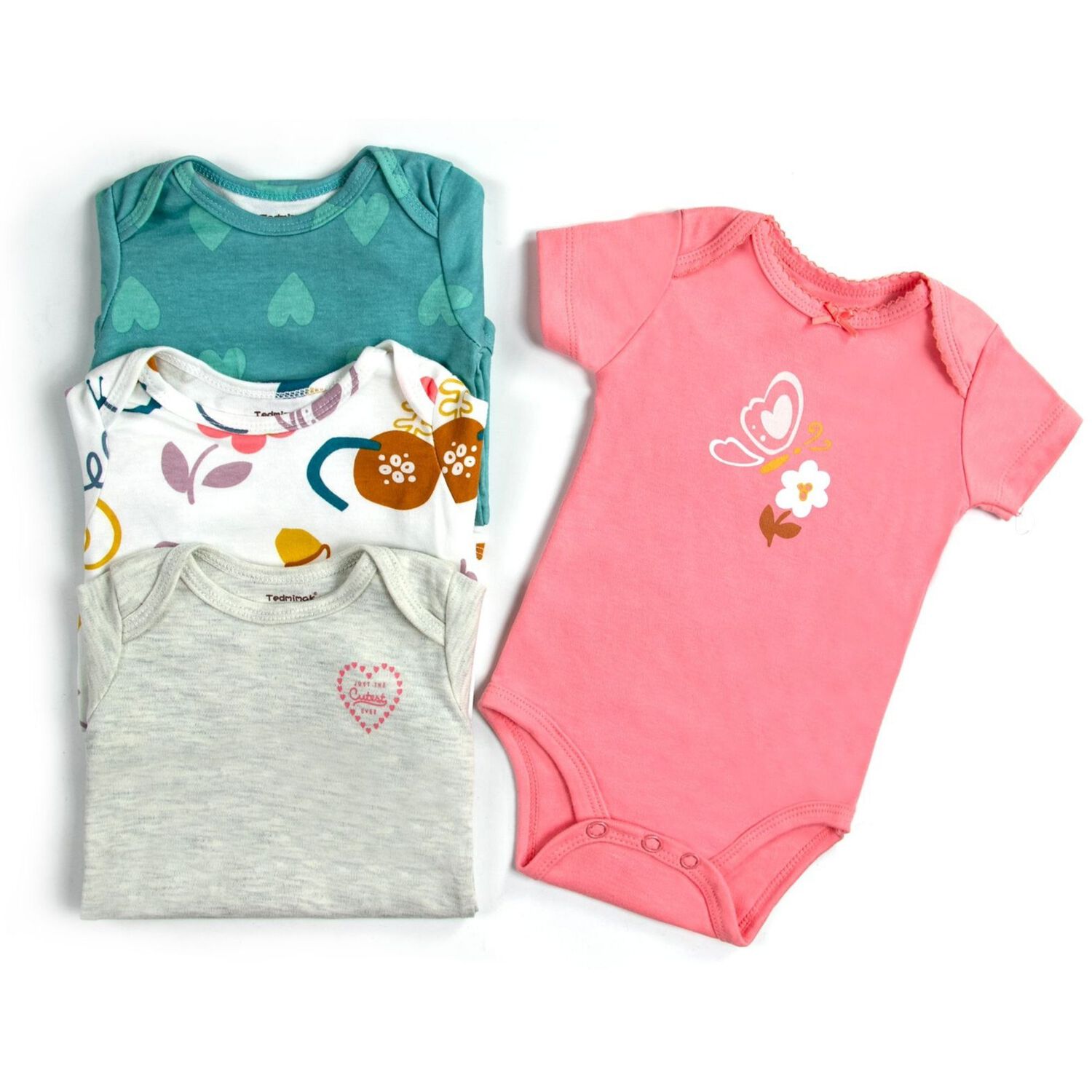 Pack 4 Bodys Ni&ntilde;a Manga Corta Tedmimak 100% Algod&oacute;n Mariposas Rosa image number 1.0