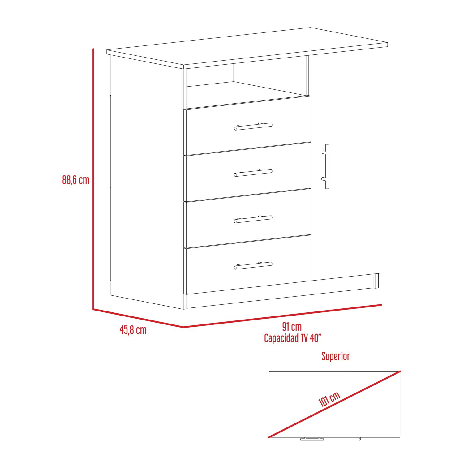 Comoda 4 Cajones 1 Puerta Fm-018g - Gris Claro image number 7.0