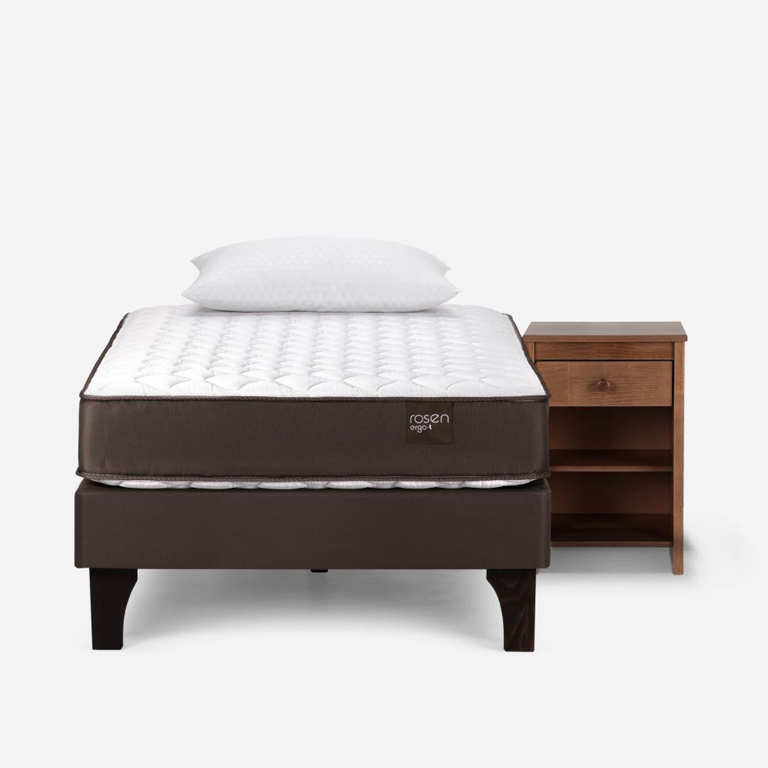 Cama Europea Rosen Ergo T / 1.5 Plazas / Base Normal + Velador Ferrara + Almohada Light image number 0.0
