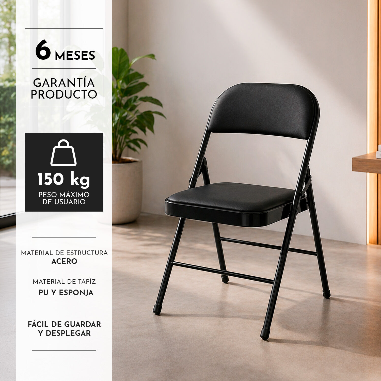 Silla Plegable Acolchada Negra Fold image number 2.0