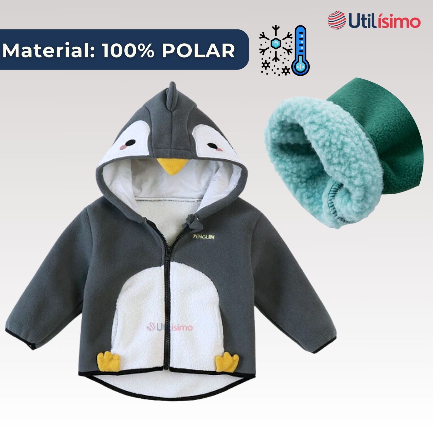 Chaqueta Polar Manga Larga Con Capucha Ni&ntilde;o Negro Pinguino image number 1.0