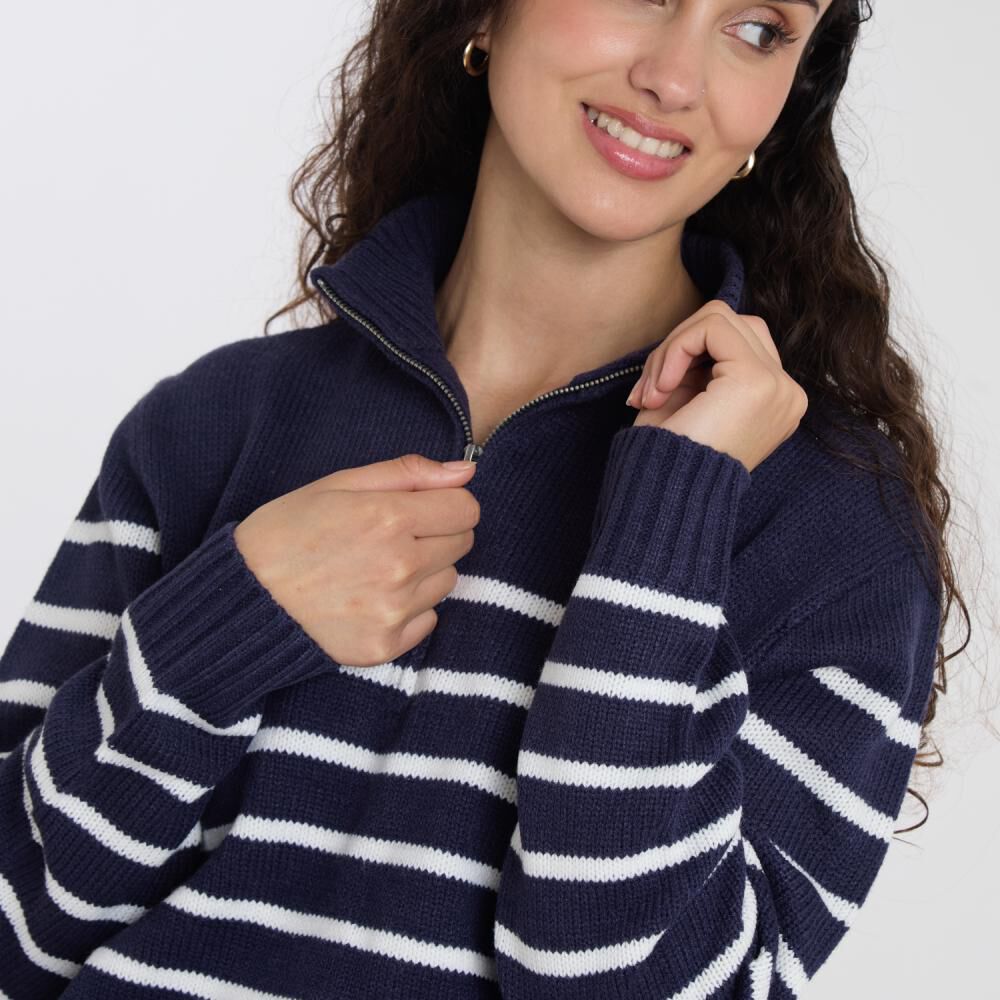 Sweater Rayas Manga Larga Cuello Alto Medio Cierre Mujer Freedom image number 4.0