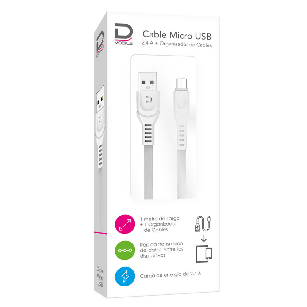 Cable Microusb 2.4a Blanco 1 Metro Datacom Pronobel image number 0.0