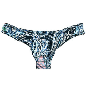 Bikini Calzón Tanga Arruchada Estampado Azul