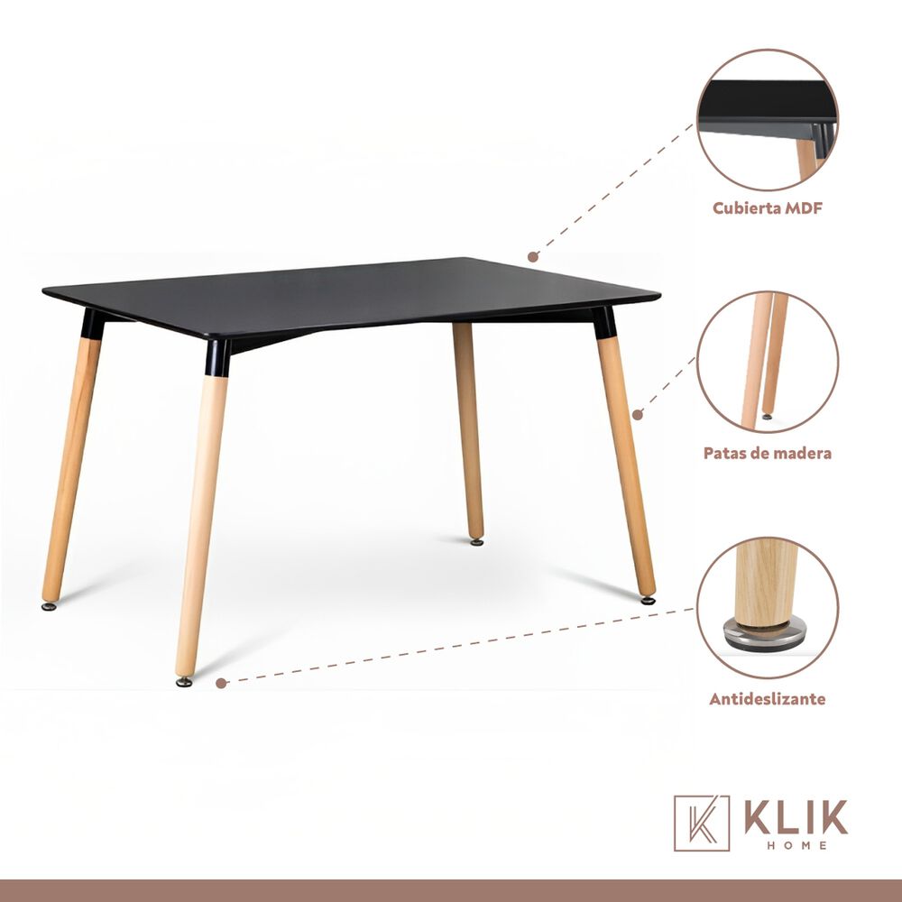 Comedor Mesa 120x80 Rectangular Negra + 6 Sillas De Comedor Enrejada image number 3.0