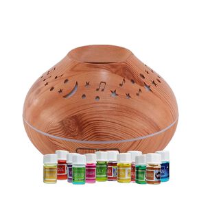 Pack Humidificador Cafe Luna Y Estrella + 12 Esencias Aromaticas