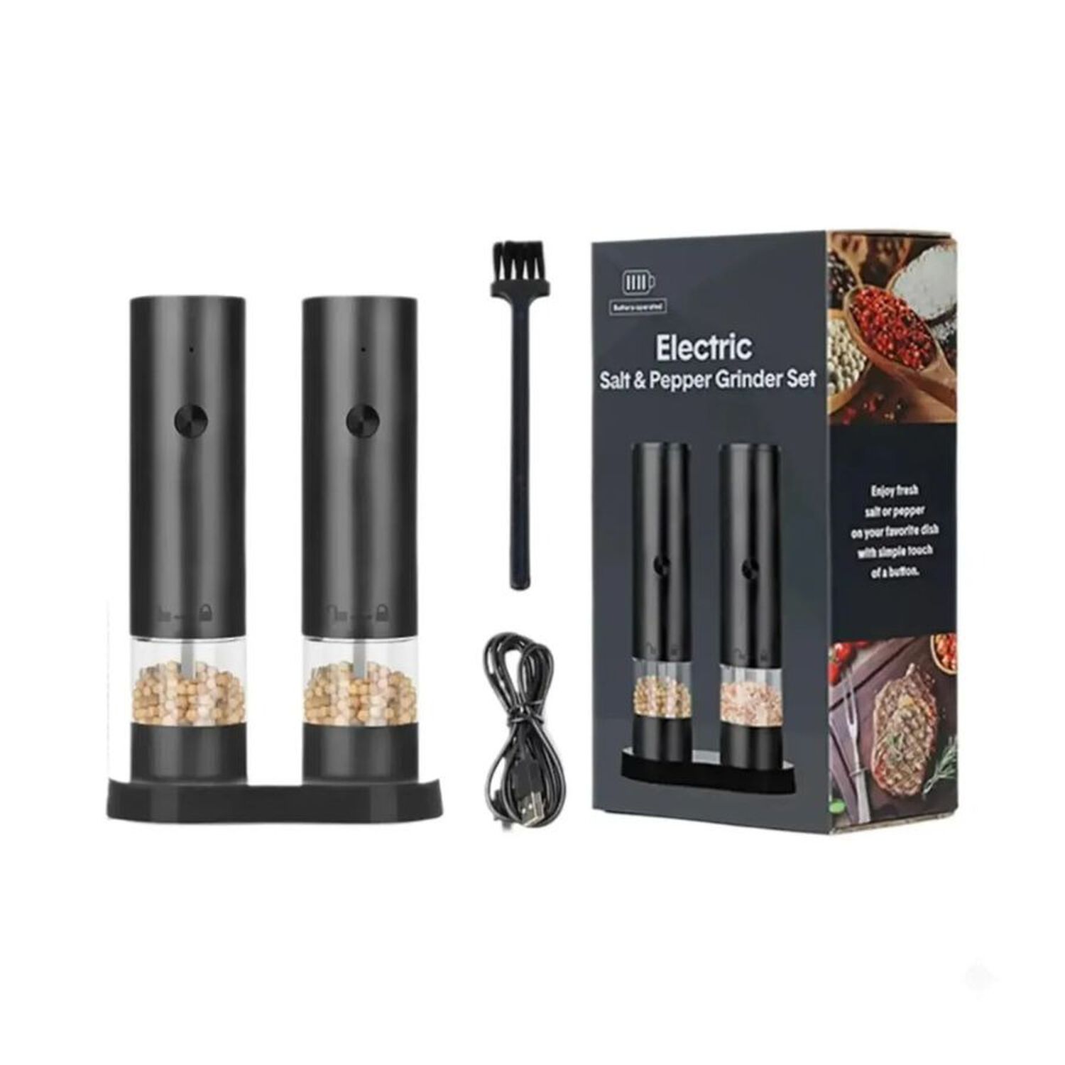 Set Moledor Electrico Sal Y Pimienta Recargable Con Base image number 1.0