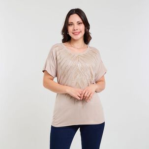 Polera Lisa Manga Corta Cuello Redondo Mujer Sexy Large