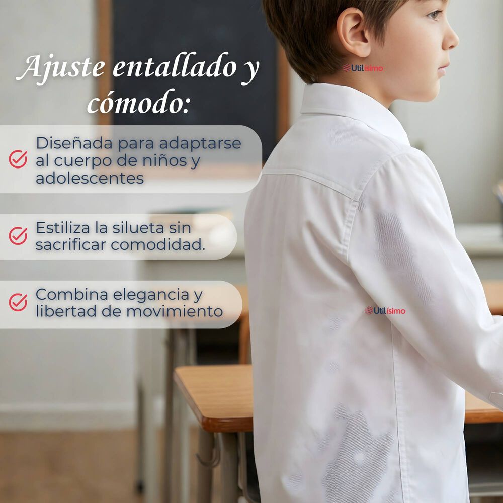 Camisa Escolar Blanca Manga Larga Colegio Para Ni&ntilde;os image number 5.0