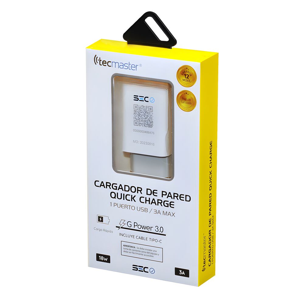 Cargador Usb-c Quick Charge Smart Line 3a 18w Sec Tm-200516 image number 1.0