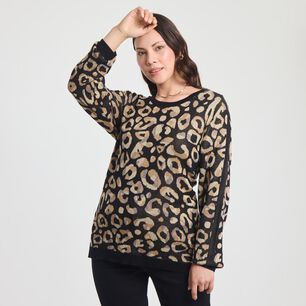 Sweater Full Print Aplicación De Botones En Hombro Cuello Redondo Mujer Sexy Large
