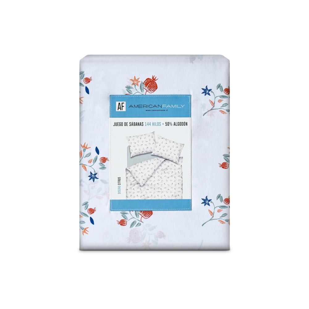 Juego De S&aacute;banas American Family Citrus Azul / 1.5 Plazas / 144 Hilos image number 3.0