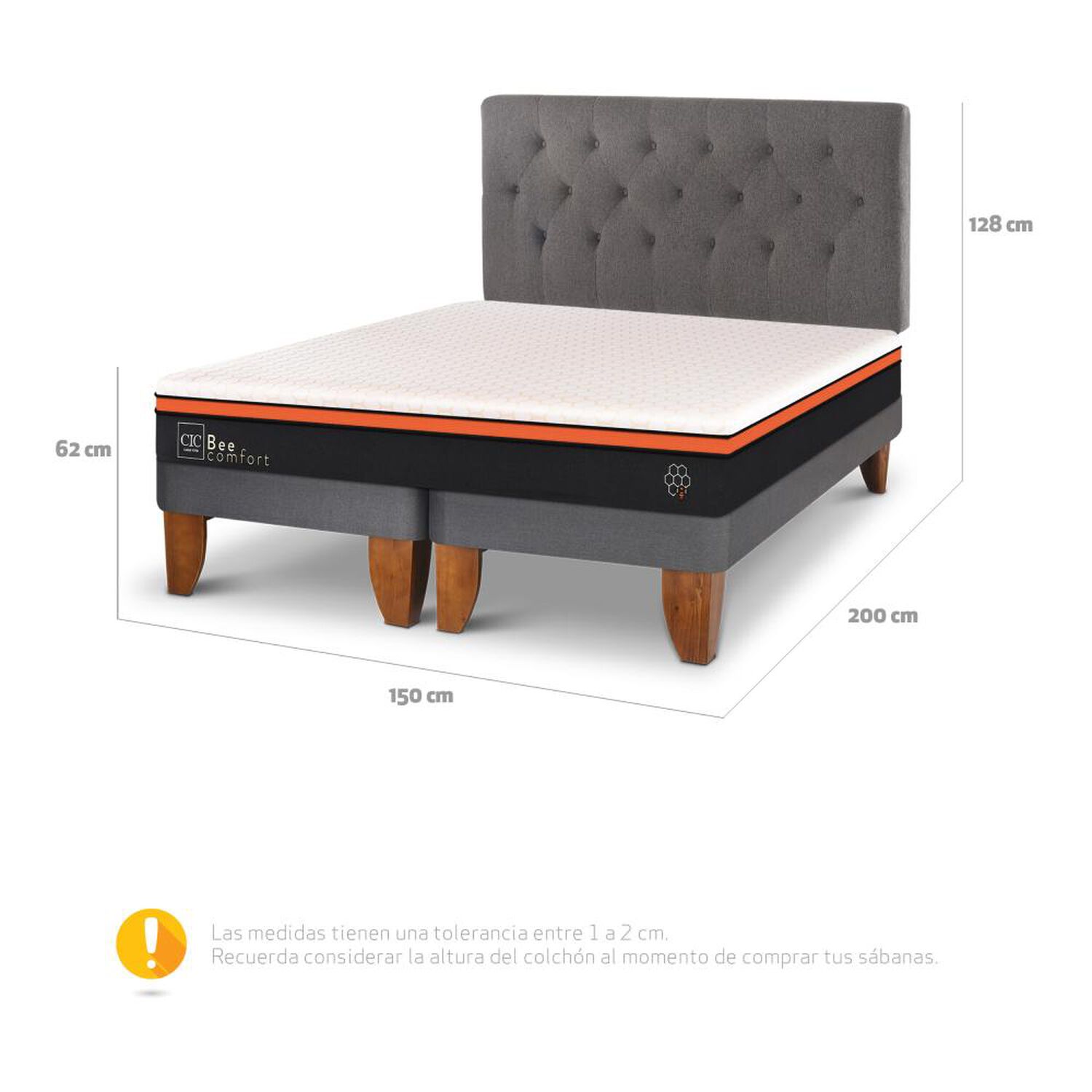 Cama Europea Cic Bee Comfort / 2 Plazas / Base Dividida + Respaldo image number 2.0