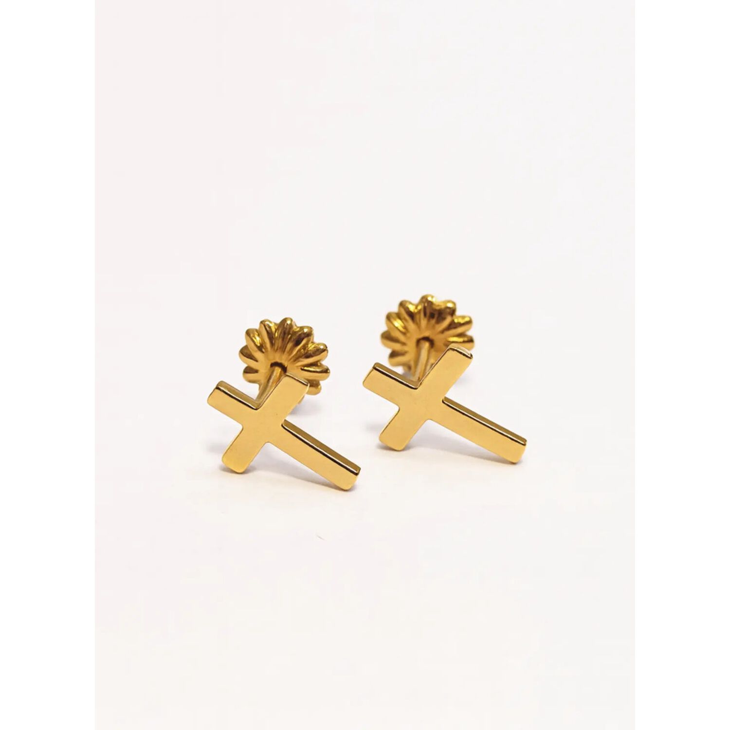 Aros Cruz Oro 18k Atornillado 1gr Unisex Hipoalerg&eacute;nicos Dorado image number 2.0