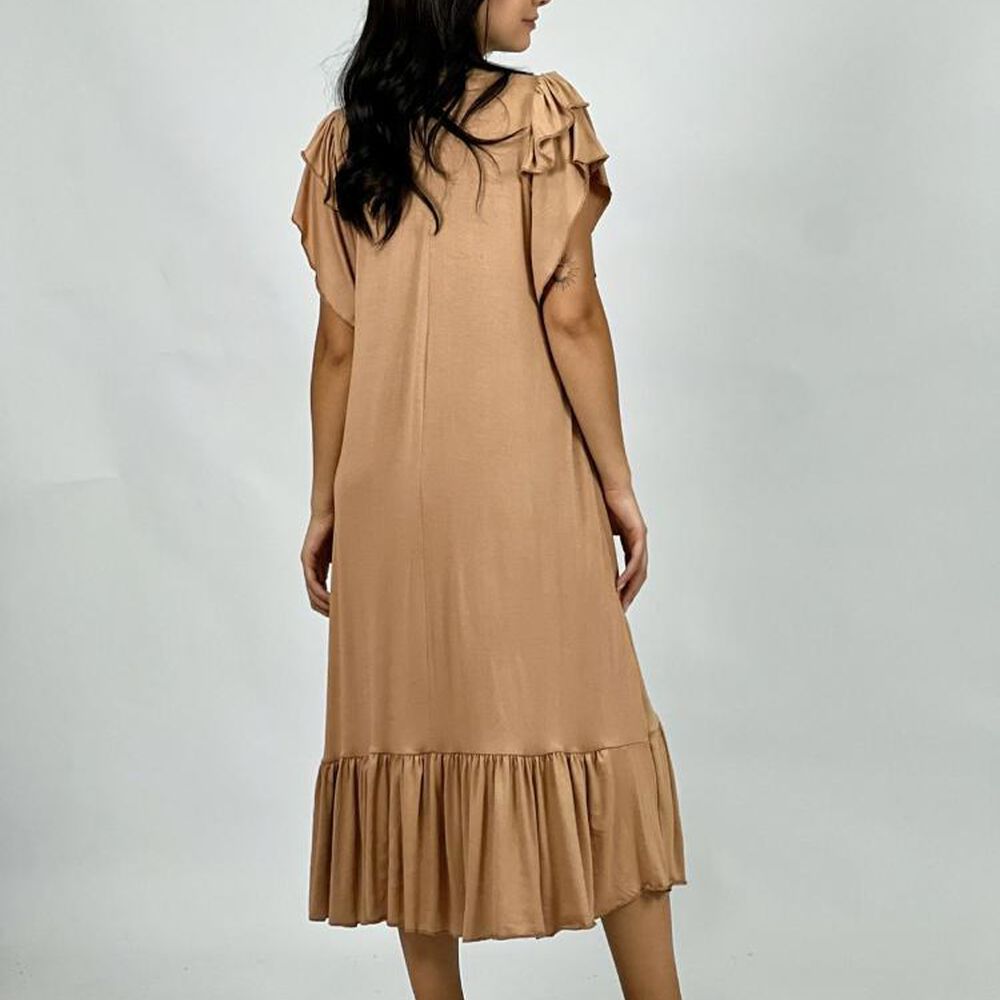 Vestido Algodón Con Faroleos Camel Enigmática Boutique image number 6.0