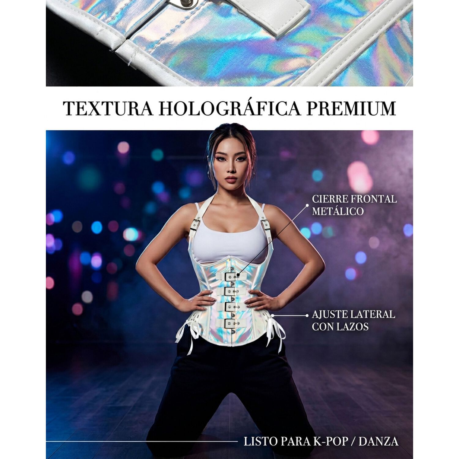 Corset Hologr&aacute;fico K Pop Para Danza Y Fiesta Mujer image number 1.0