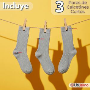 Pack 3 Calcet&iacute;nes Escolares Corto Acrilico Gris Ni&ntilde;o Juvenil