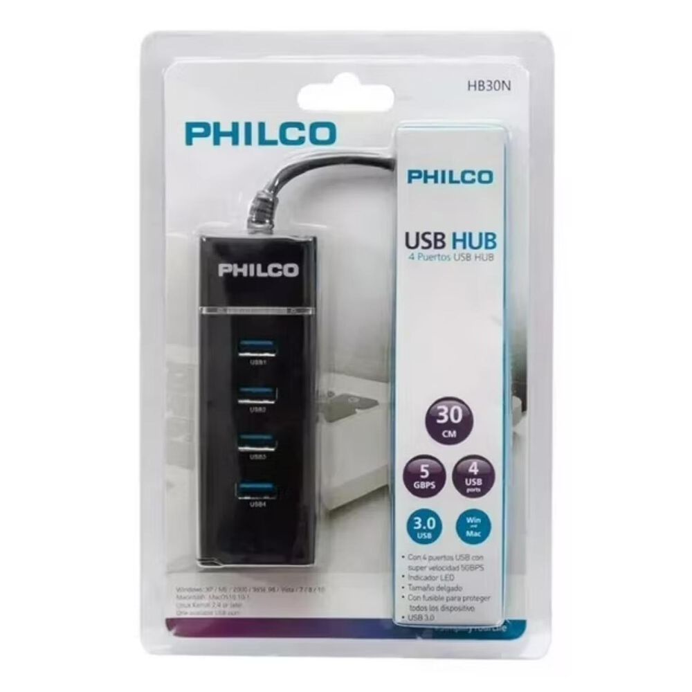 Adaptador Hub Usb 3.0 4 Puertos Luz Indicadora Negro Hb30n image number 3.0