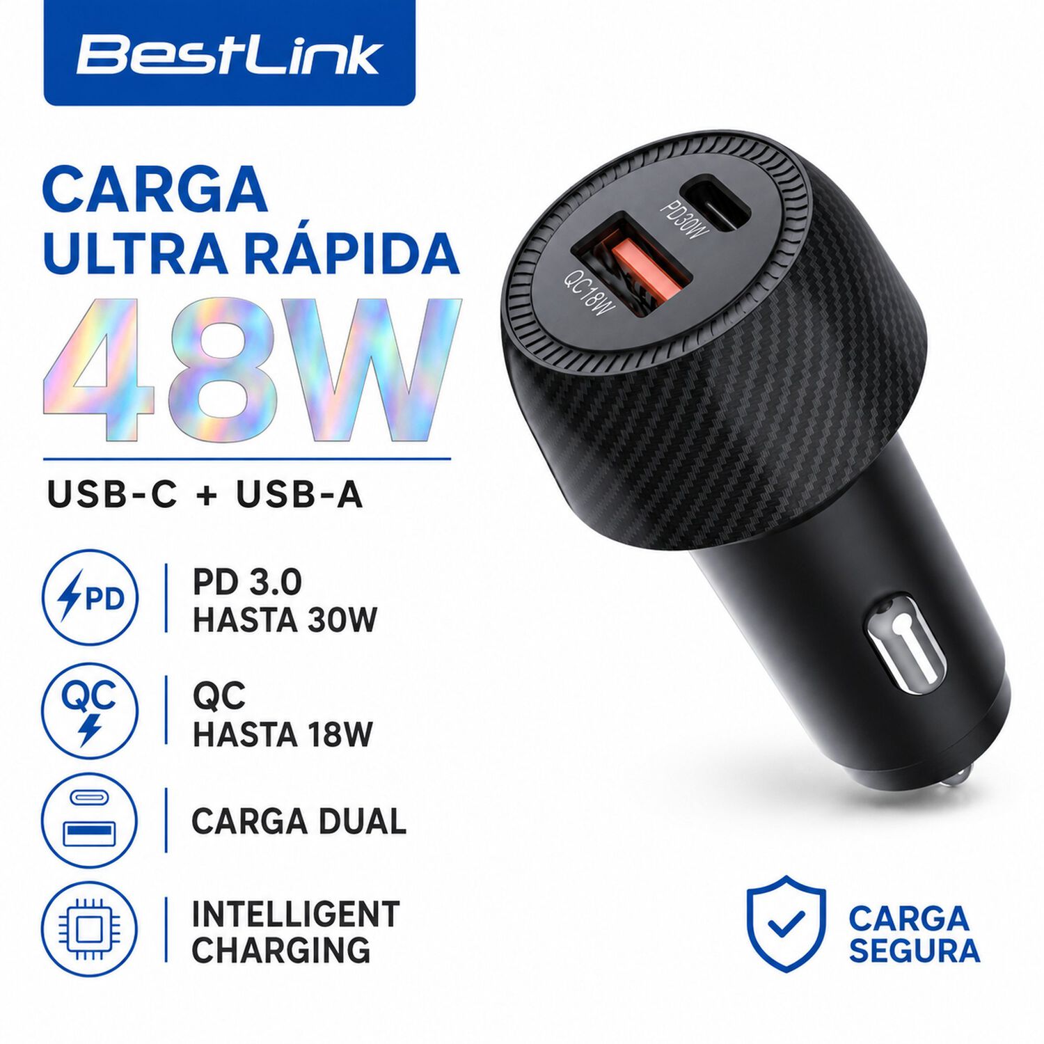 Cargador Para Auto Dual 48w Usb-c + Usb-a Carga Ultra R&aacute;pida image number 3.0