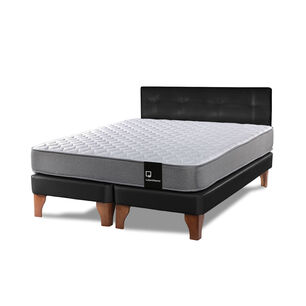 Cama Europea Zen Best Tela Pu Negro 2 Plazas + Respaldo