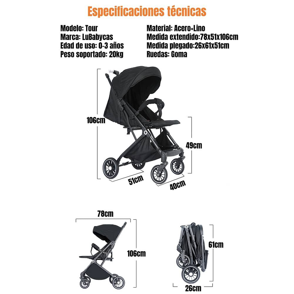 Coche De Paseo Maleta Compacto 0-3 A&ntilde;os Tour Negro Lubabycas image number 1.0
