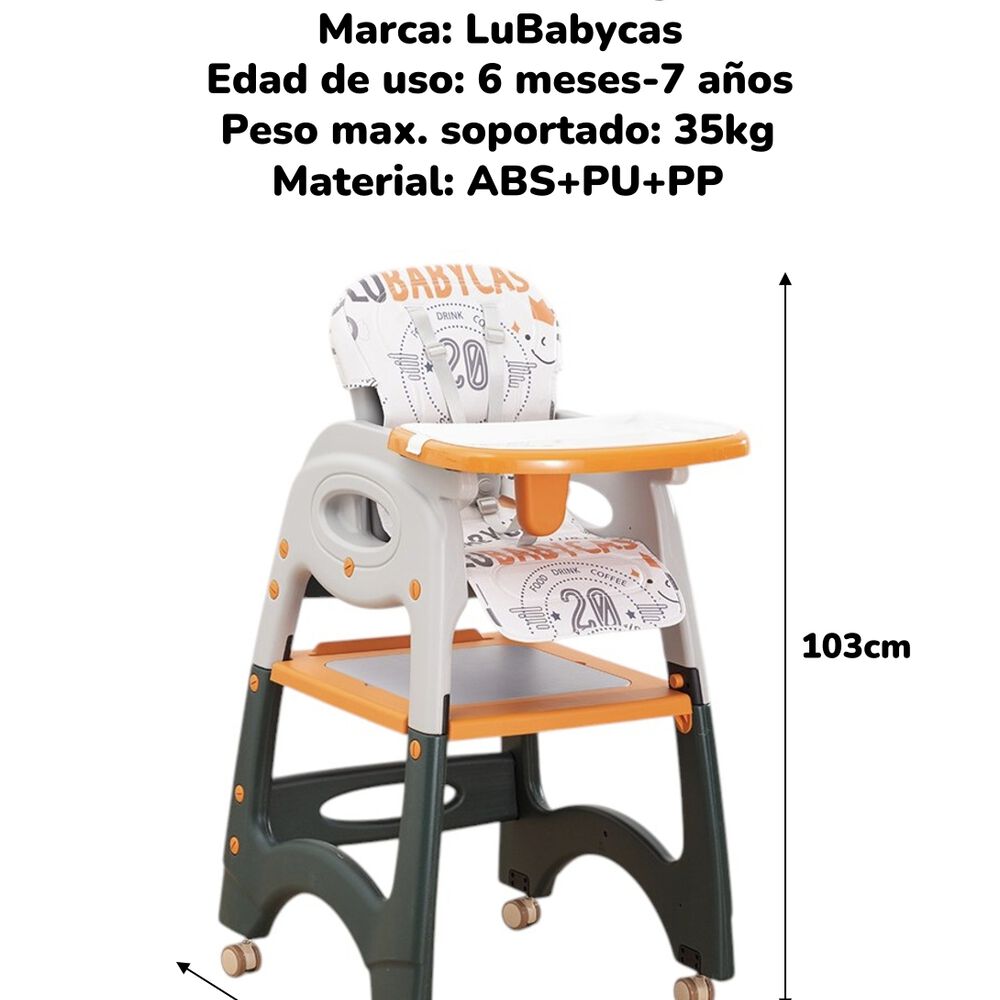 Silla De Comer Multifuncional Con Ruedas Rosada Lubabycas image number 3.0