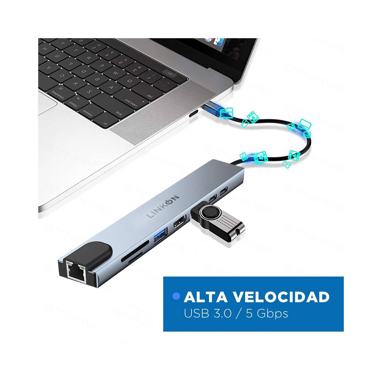 Adaptador Tipo C 8 En 1 Hub Usb 3.0 Hdmi 4k Multipuerto Para Macbook, Windows image number 2.0