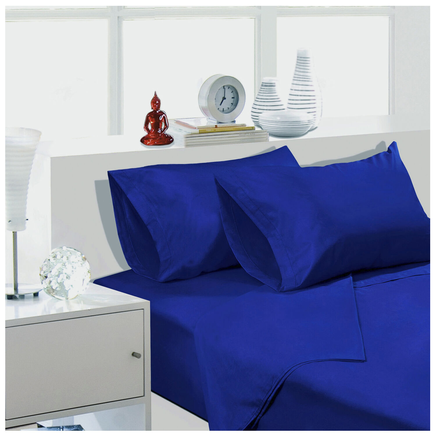 Sabana Unicolor Arthome 1.5 Plaza Color Azul 144 Hilos image number 0.0
