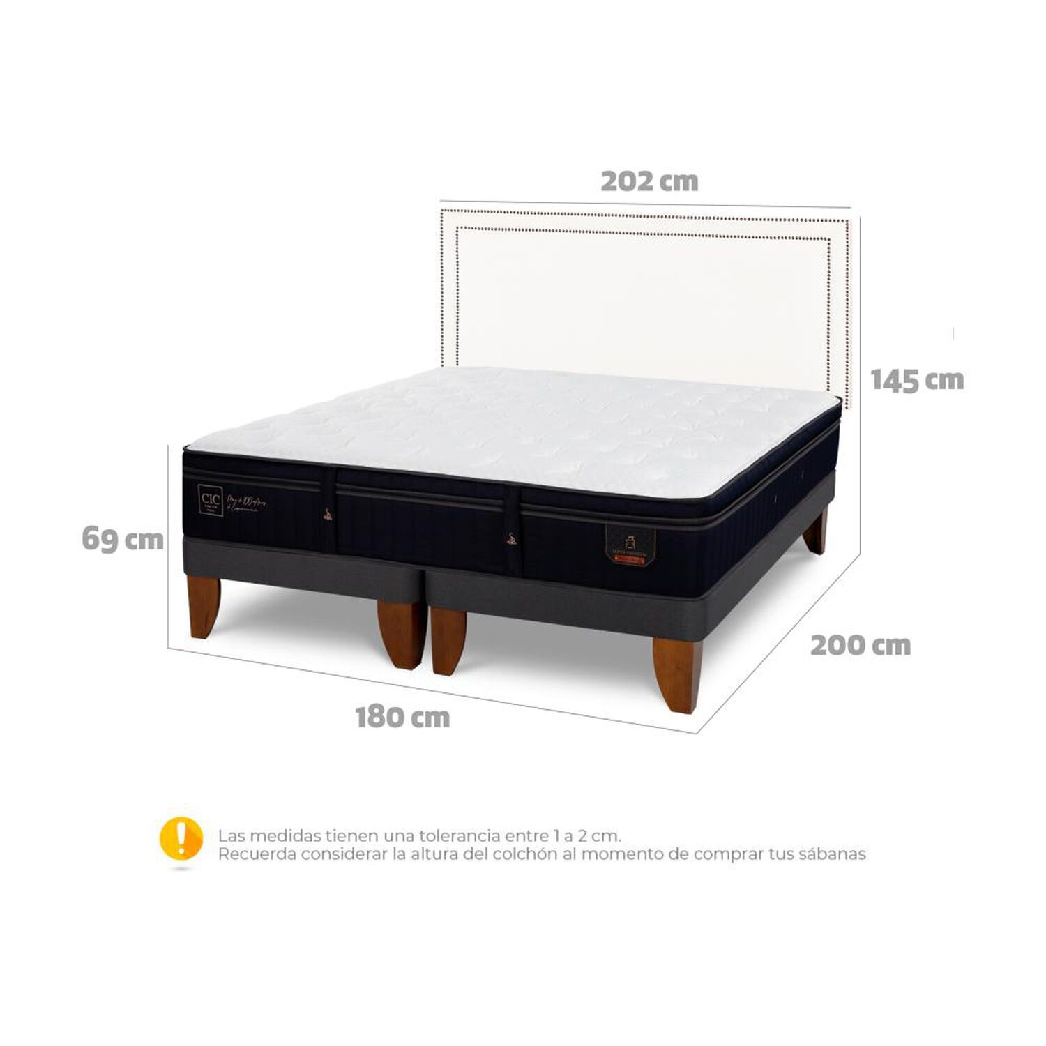 Cama Europea Cic Super Premium / King / Base Dividida + Respaldo image number 5.0