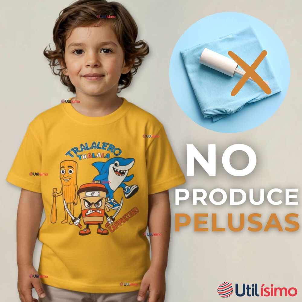 Polera Brainrots 100% Algodón Manga Corta Niño Tralalero Amarillo image number 8.0