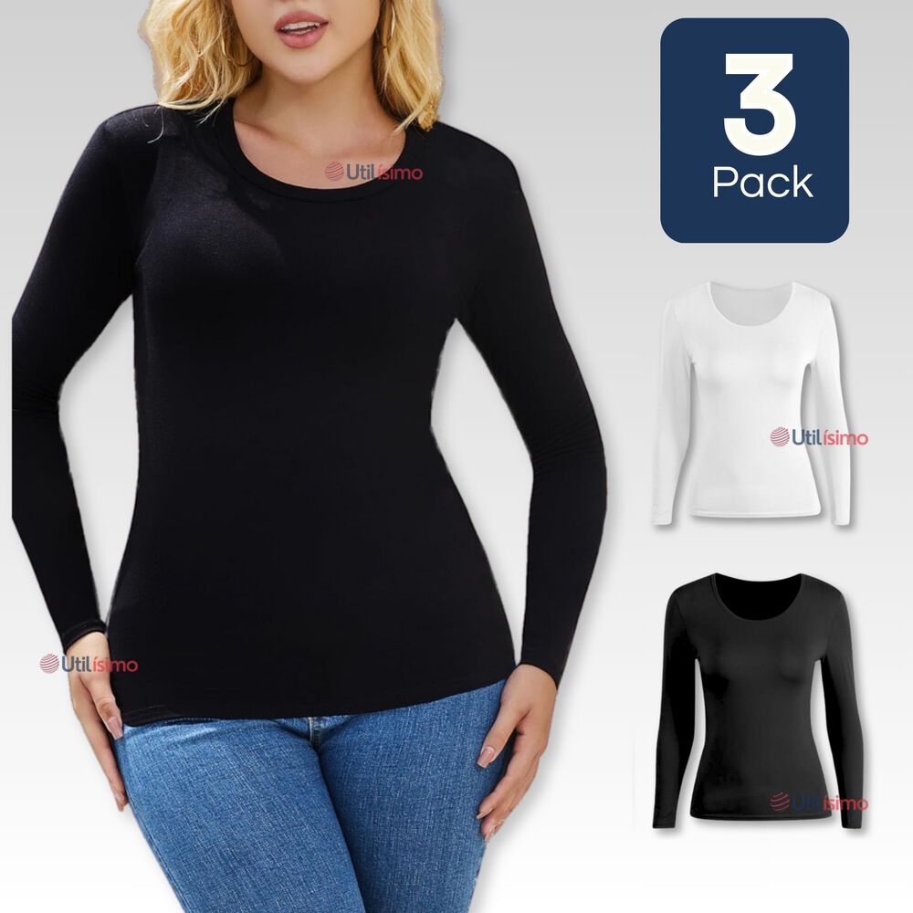 Pack 3 Camisetas Manga Larga Bambú Mujer Primera Capa Blanco Negro image number 0.0