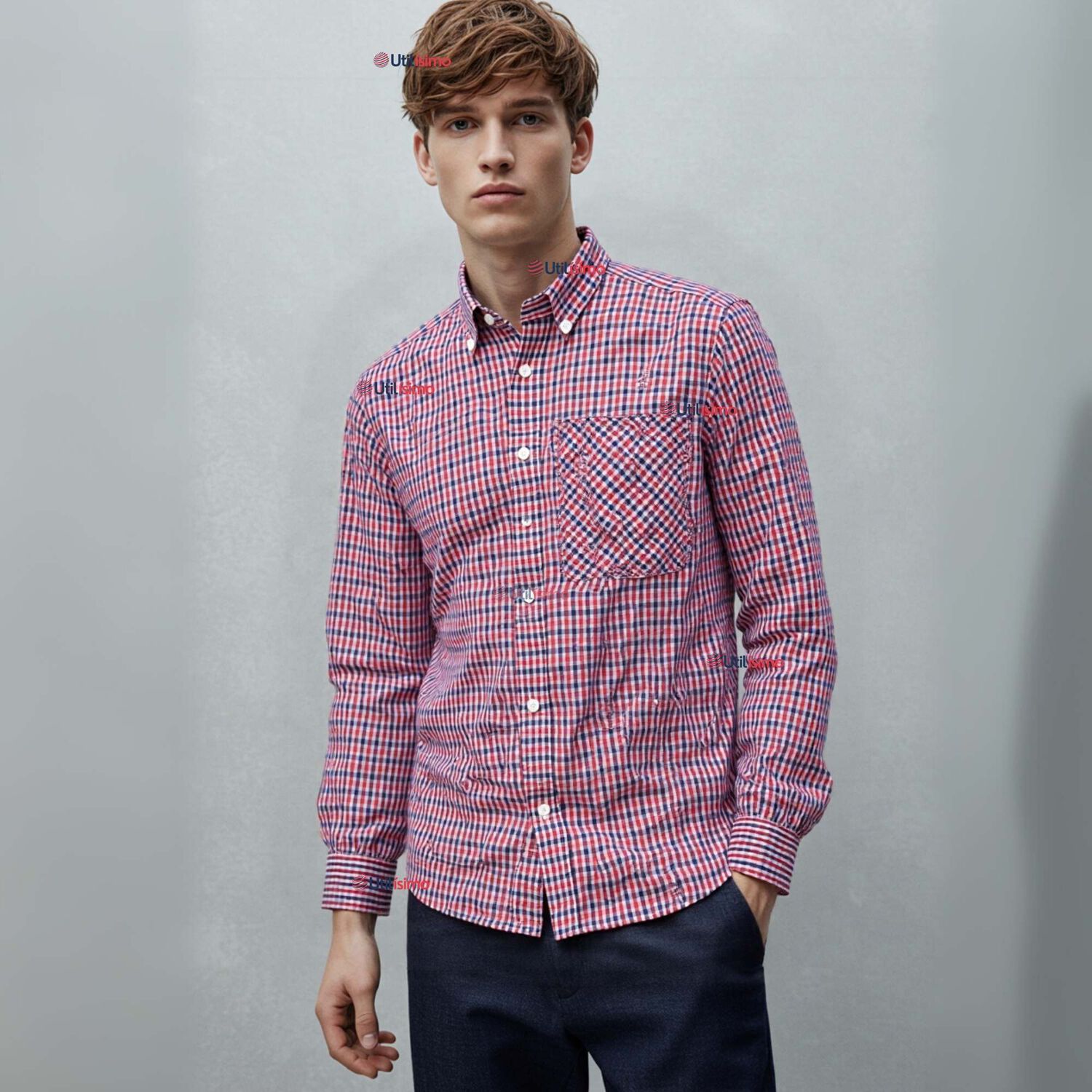 Camisa Huaso Cuadrill&eacute; Cuadro Manga Larga 100% Algod&oacute;n Azul Rojo Casual image number 0.0
