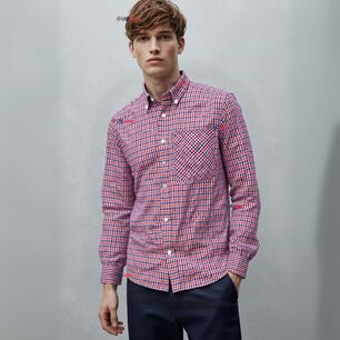 Camisa Huaso Cuadrill&eacute; Cuadro Manga Larga 100% Algod&oacute;n Azul Rojo Casual