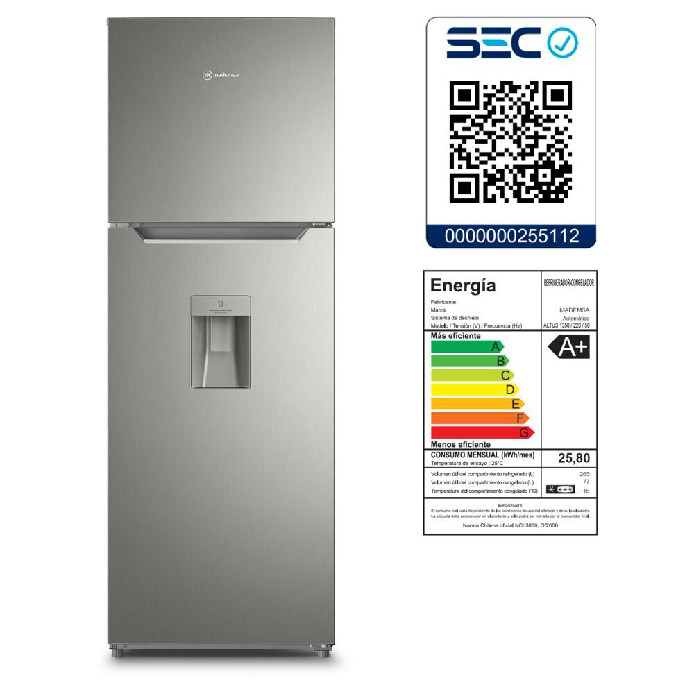 Refrigerador Top Freezer Mademsa Altus 1350W / No Frost / 342 Litros / A+ image number 7.0