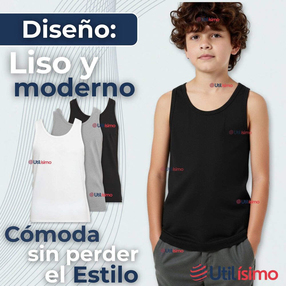 Camiseta Sin Manga Básica Suave 100% Algodón Colores Surtidos Niño image number 4.0