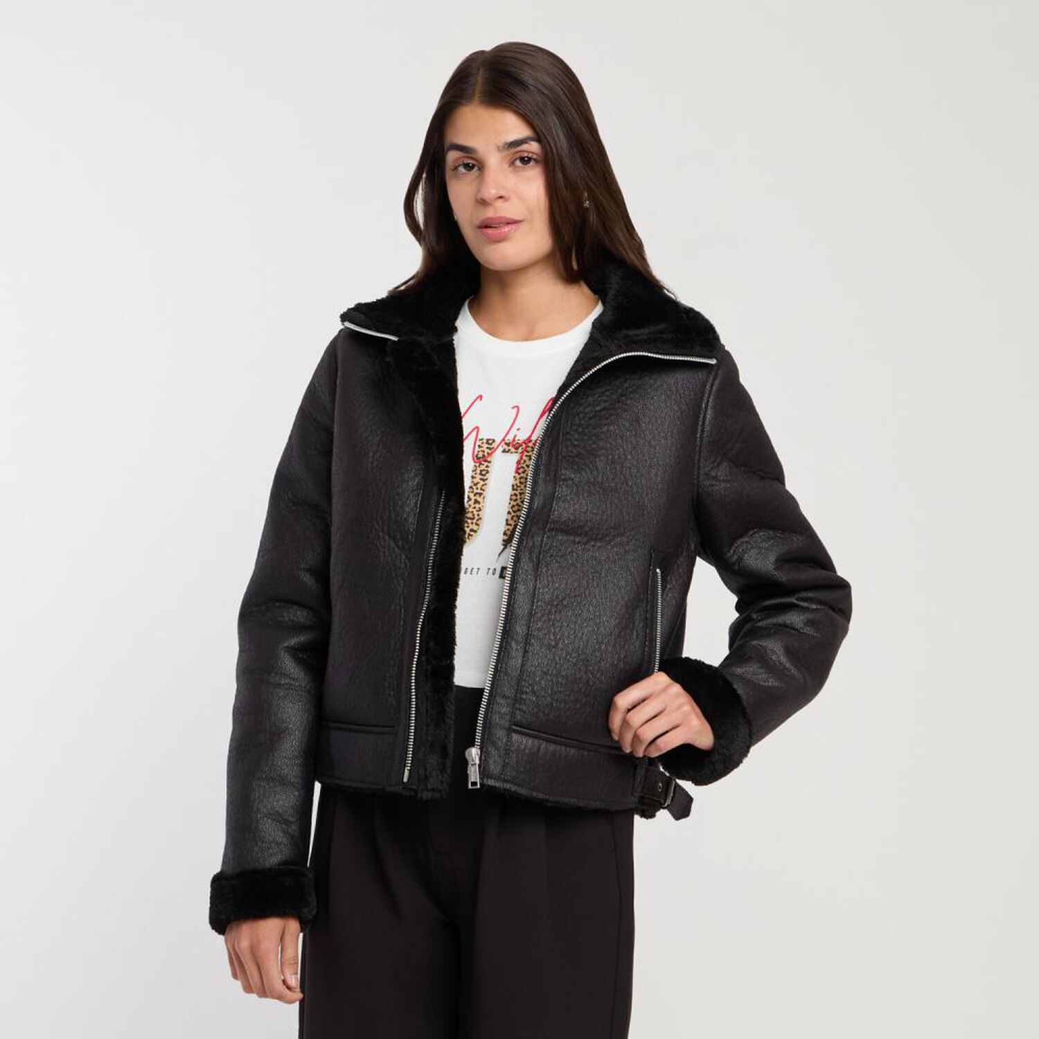 Chaqueta Hebilla Ecocuero Cuello Alto Mujer Rolly Go image number 0.0