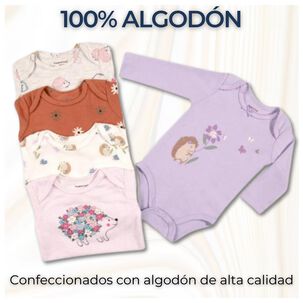 Pack 5 Bodys Ni&ntilde;a Manga Larga Tedmimak 100% Algod&oacute;n Magic Porcupine In Lilac
