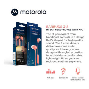 Audifonos Motorola Earbuds 3-s In Ear Jack 3.5mm Peach