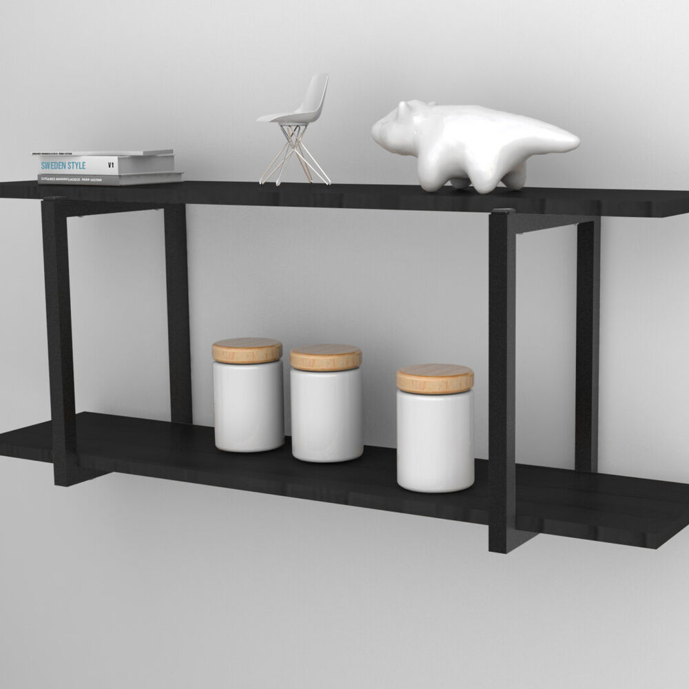 Repisa Dise&ntilde;o Industrial 2 Tablas 90x20cm Negro Brasforma image number 0.0