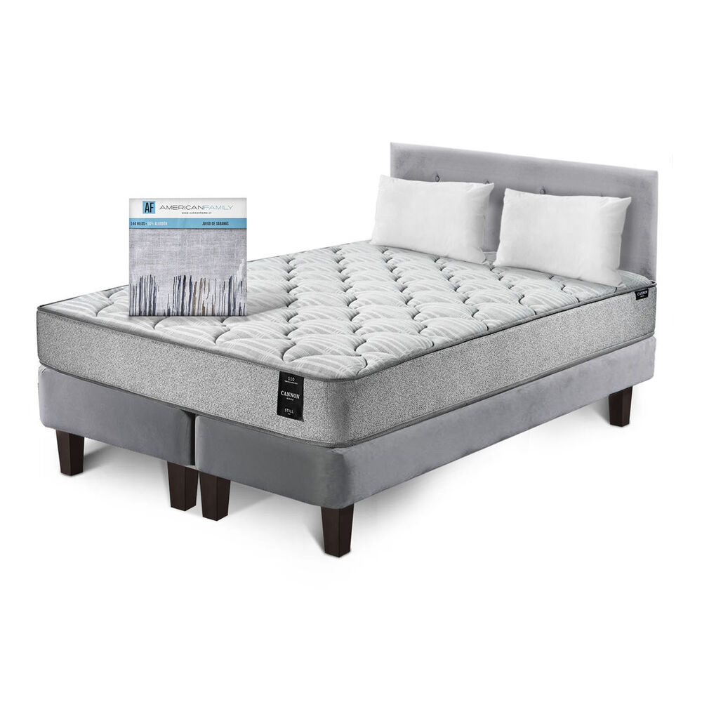 Combo Cama Cannon 2 Plazas+2 Almohadas+sabanas+respaldo Tela Gris image number 1.0