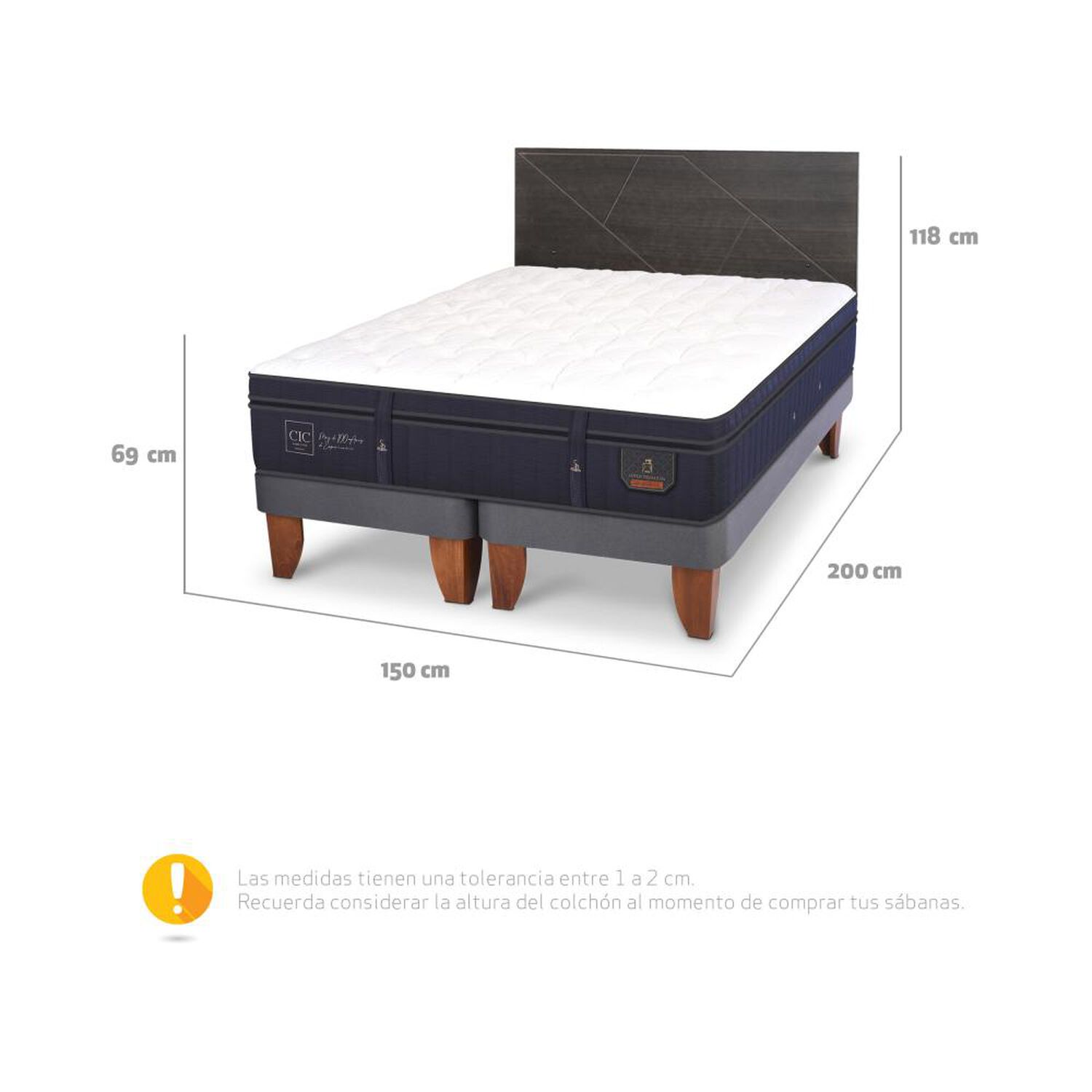 Cama Europea Cic Super Premium / 2 Plazas / Base Dividida + Respaldo image number 6.0