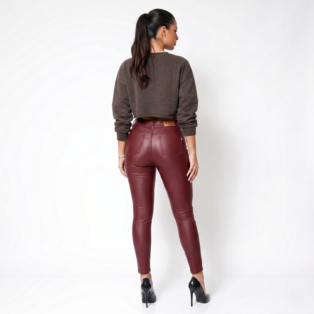 Pantalon Ecocuero Pu Tiro Alto Mujer image number 2.0