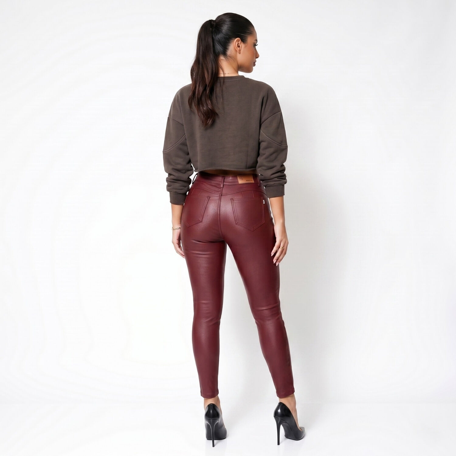 Pantalon Ecocuero Pu Tiro Alto Mujer image number 2.0