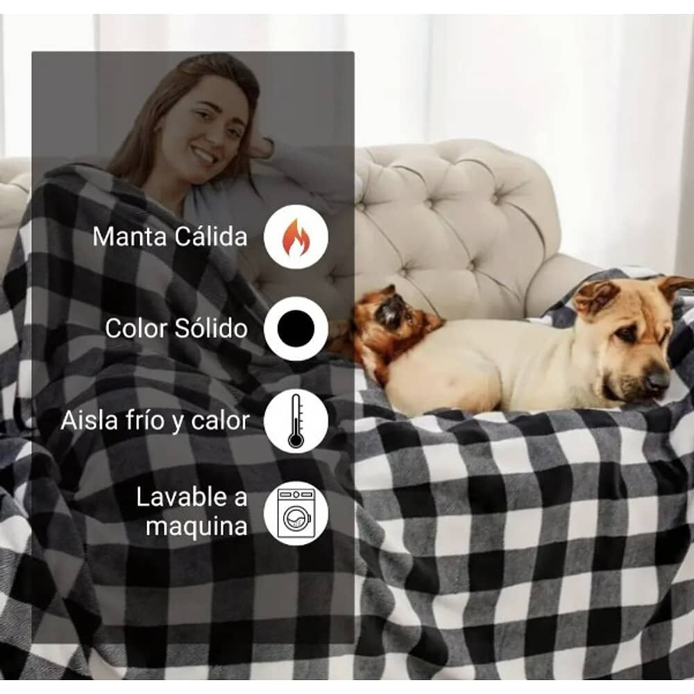 Frazada De Polar 2plazas 200x230cm Manta Estampada. Blanco Y Negro image number 1.0